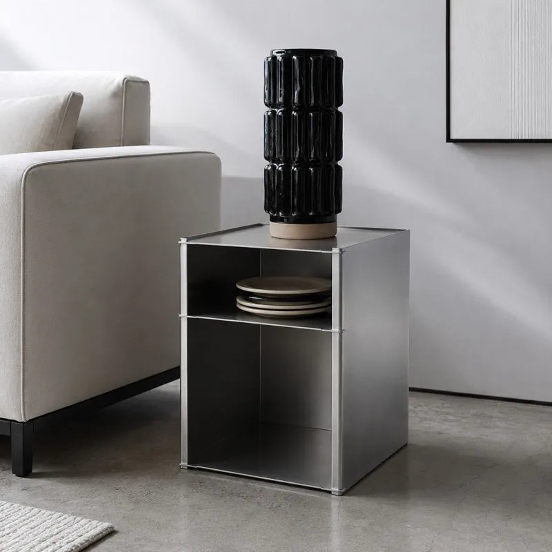 Cubo Brushed Steel Side Table