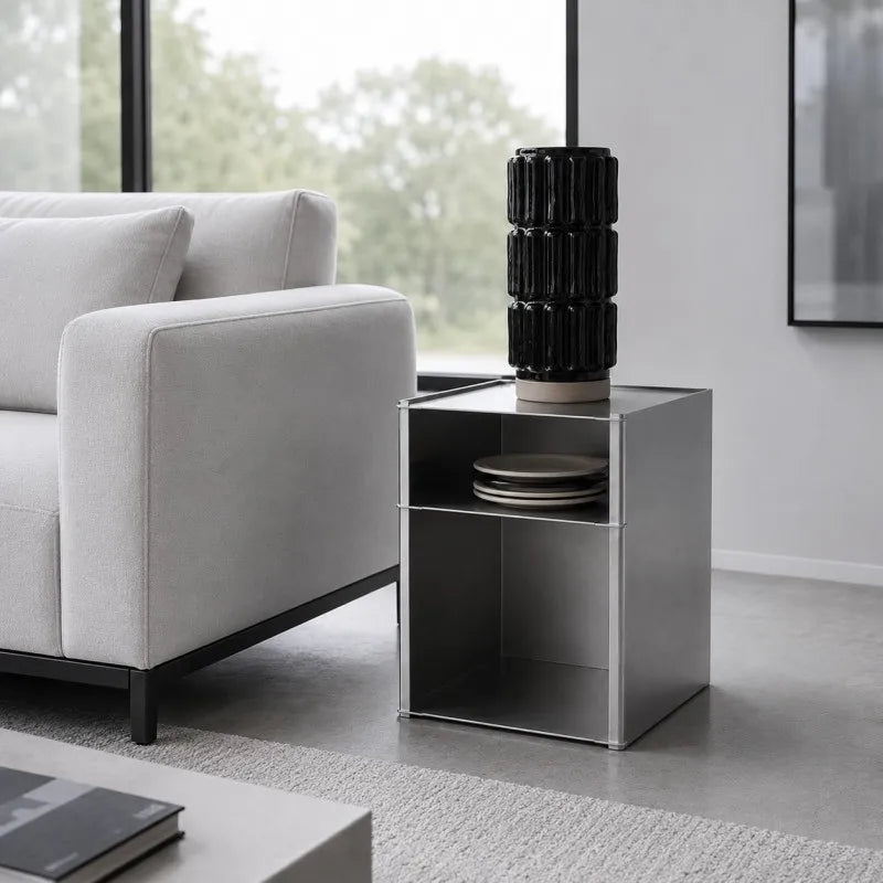 Cubo Brushed Steel Side Table